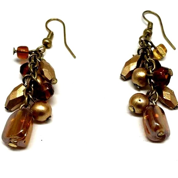 Old Gold-tone Cluster Bead 1.5" Drop Earrings, Colorful Dangle Statement Jewelry - Picture 1 of 10